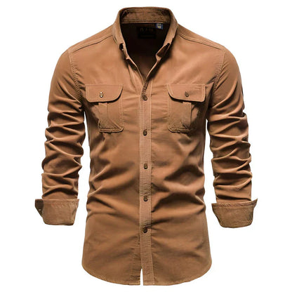Chemise en velours côtelé homme moderne marron