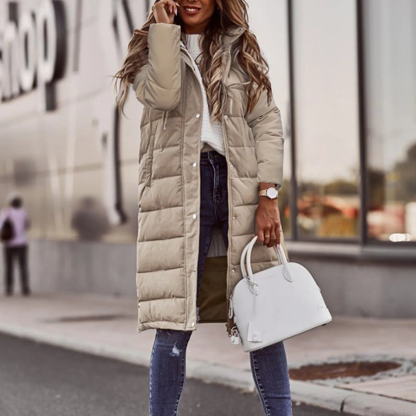 Manteau d'hiver long femme doublé capuche