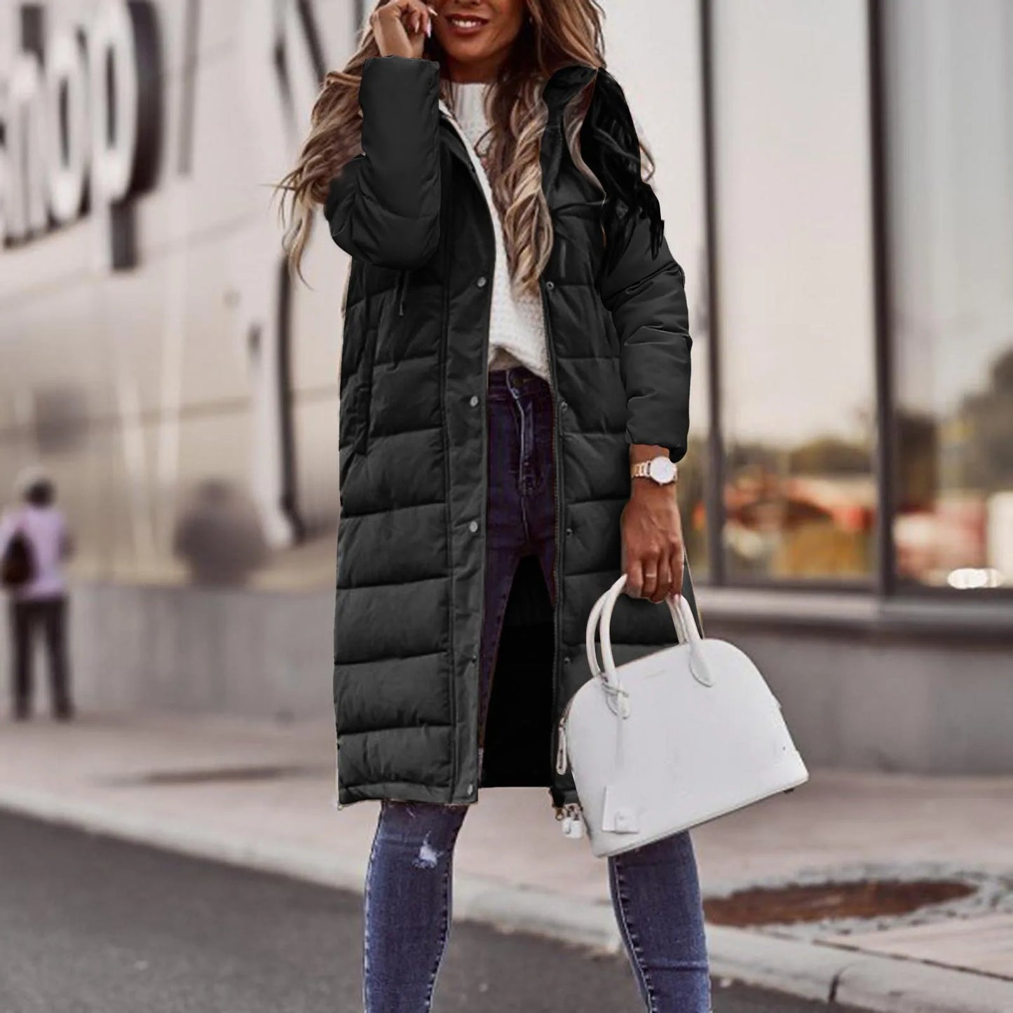 Manteau d'hiver long femme doublé capuche