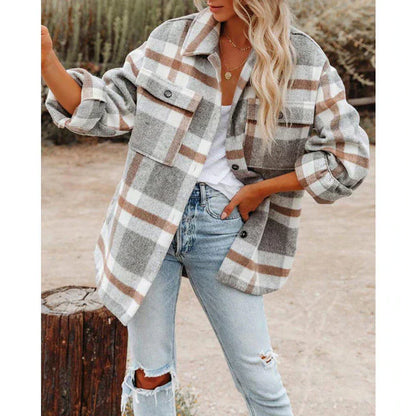 Veste à carreaux tendance pour femme, grandes tailles