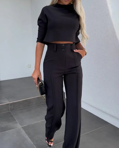 Vêtements élégants pour femmes | Ensemble coordonné : Crop top et pantalon large