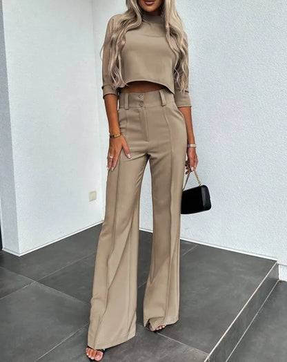 Vêtements élégants pour femmes | Ensemble coordonné : Crop top et pantalon large