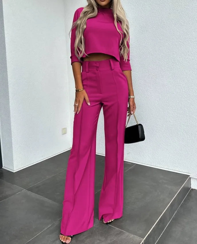 Vêtements élégants pour femmes | Ensemble coordonné : Crop top et pantalon large