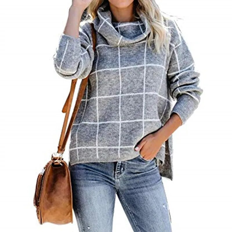 Alma Damen Pullover Karo Rollkragen Modern - IdealeKleiden