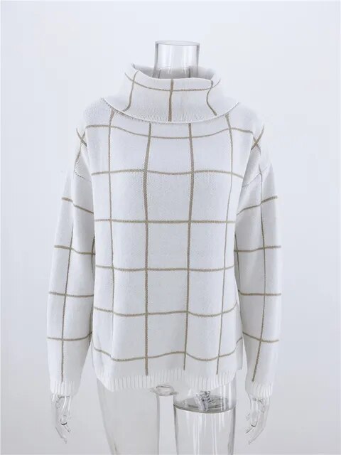 Alma Pull pour femme Col roulé à carreaux Moderne
