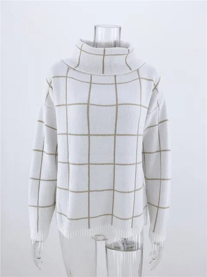 Alma Pull pour femme Col roulé à carreaux Moderne