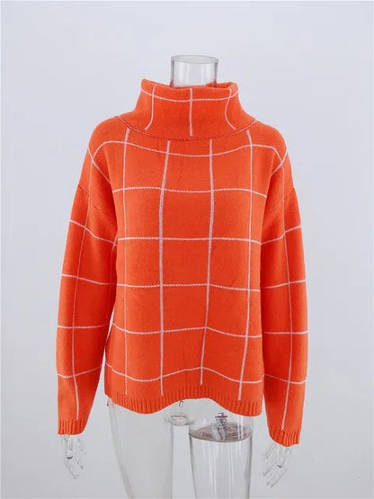 Alma Pull pour femme Col roulé à carreaux Moderne