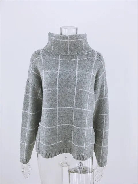 Alma Pull pour femme Col roulé à carreaux Moderne