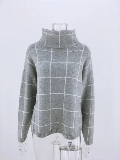 Alma Pull pour femme Col roulé à carreaux Moderne