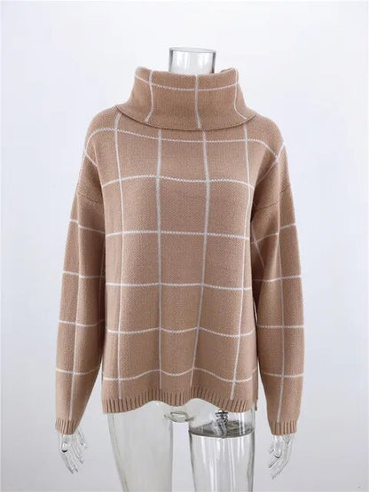 Alma Pull pour femme Col roulé à carreaux Moderne
