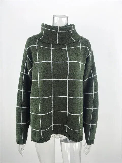 Alma Pull pour femme Col roulé à carreaux Moderne