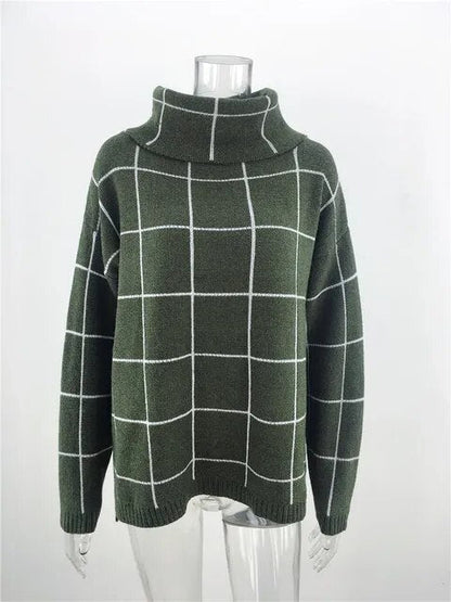 Alma Pull pour femme Col roulé à carreaux Moderne