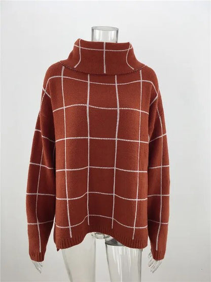 Alma Pull pour femme Col roulé à carreaux Moderne