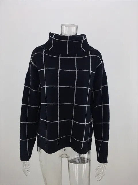 Alma Pull pour femme Col roulé à carreaux Moderne