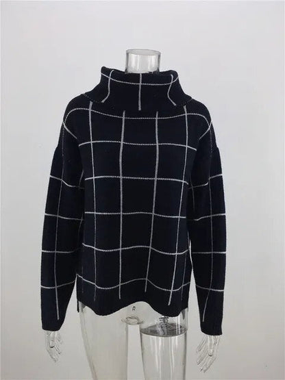 Alma Pull pour femme Col roulé à carreaux Moderne