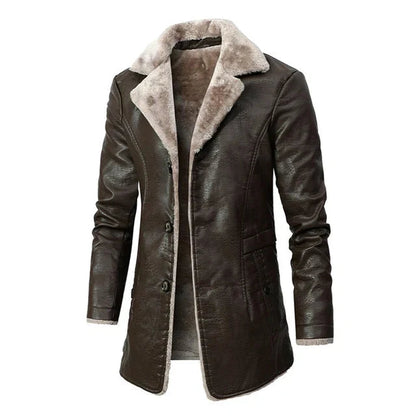 Leder Mantel Lang Herren Dick Warm Elegant - IdealeKleiden