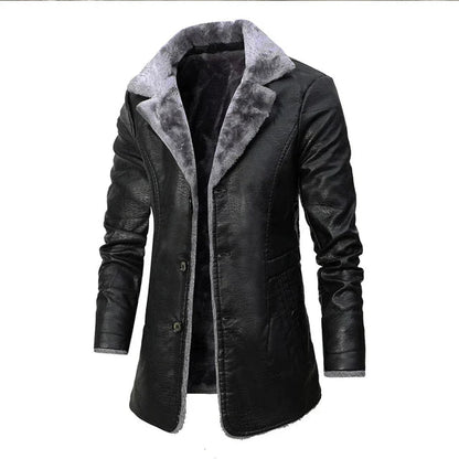 Manteau en cuir long homme épais chaud élégant
