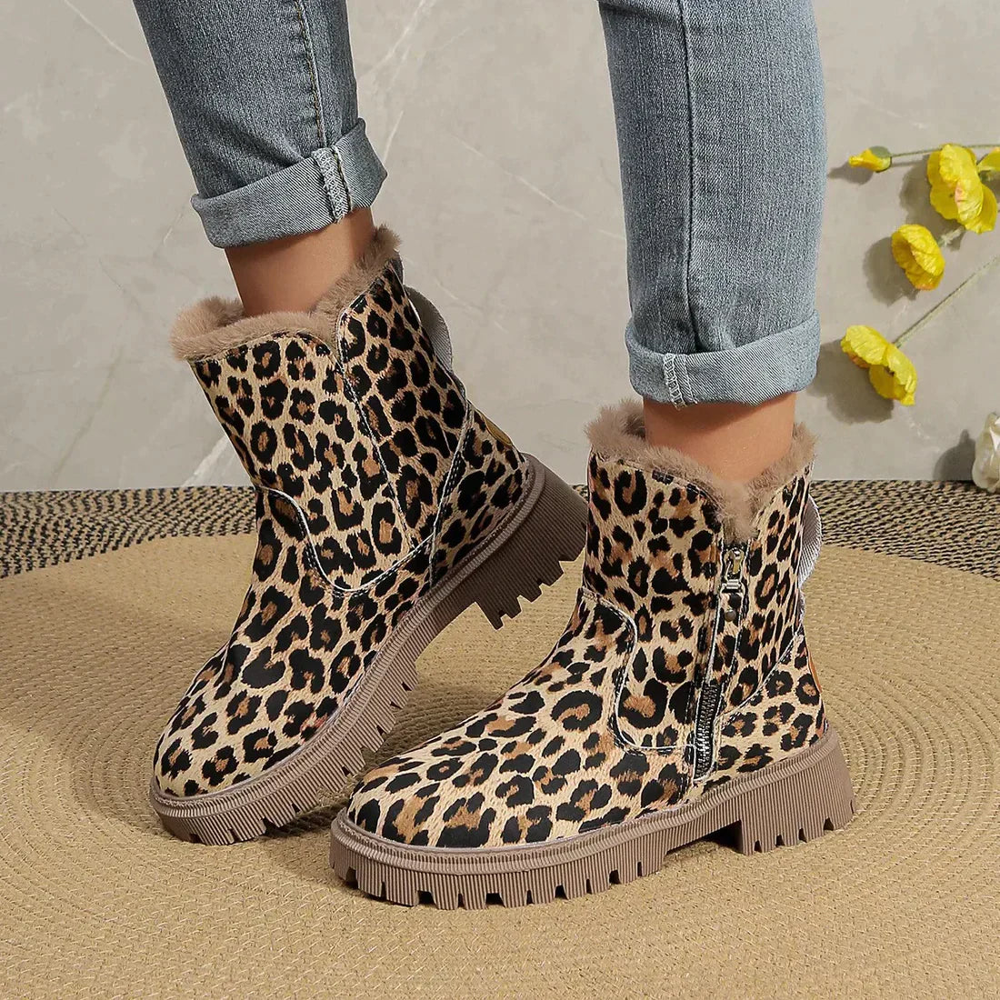 Bottes d'hiver imprimé léopard Douces Velours