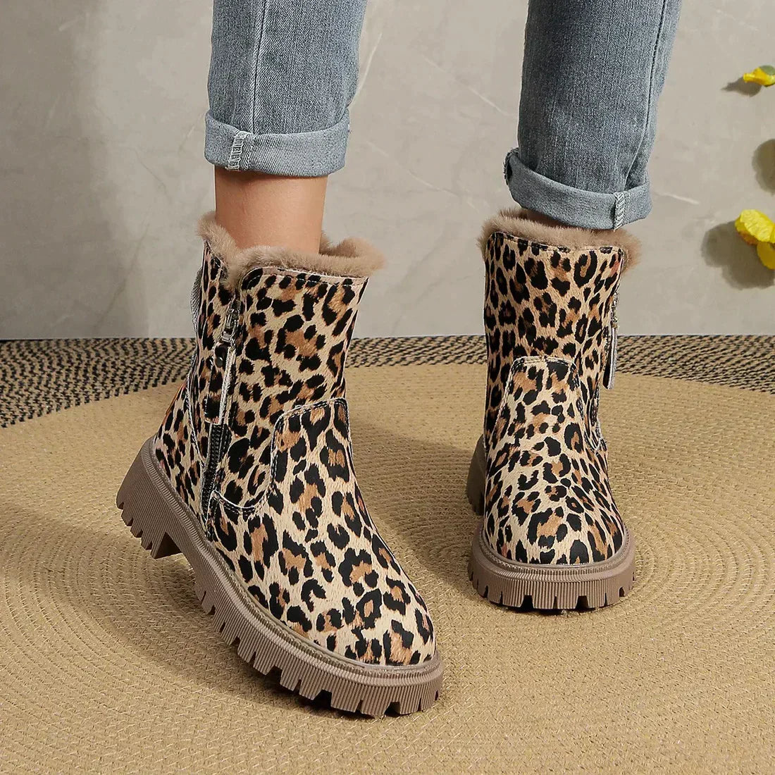 Bottes d'hiver imprimé léopard Douces Velours