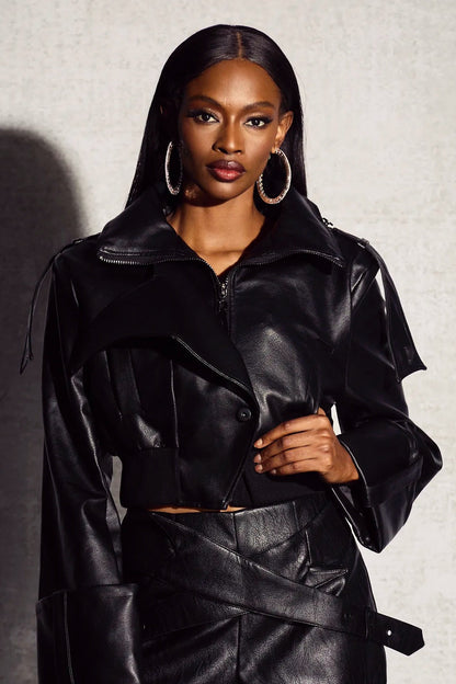 Ensemble veste en cuir courte femme