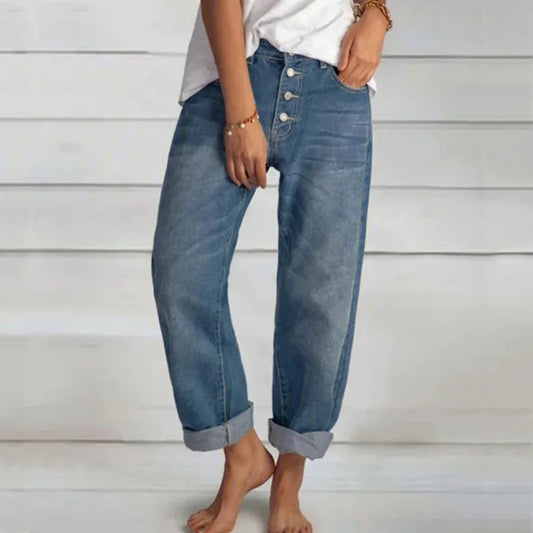 Damen Jeans Weit Bein Komfort Style - IdealeKleiden