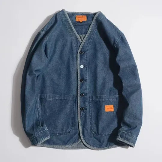 Blouson en jean stylé décolleté en V pour femme
