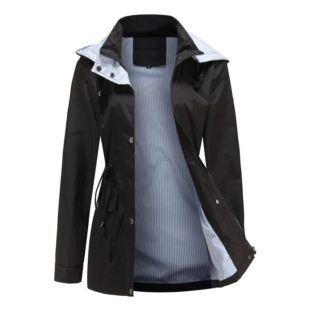 Veste coupe-vent imperméable pour femme avec capuche amovible