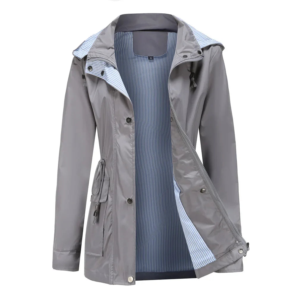 Veste coupe-vent imperméable pour femme avec capuche amovible