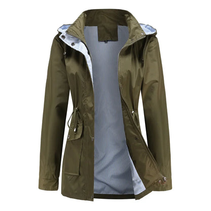Veste coupe-vent imperméable pour femme avec capuche amovible