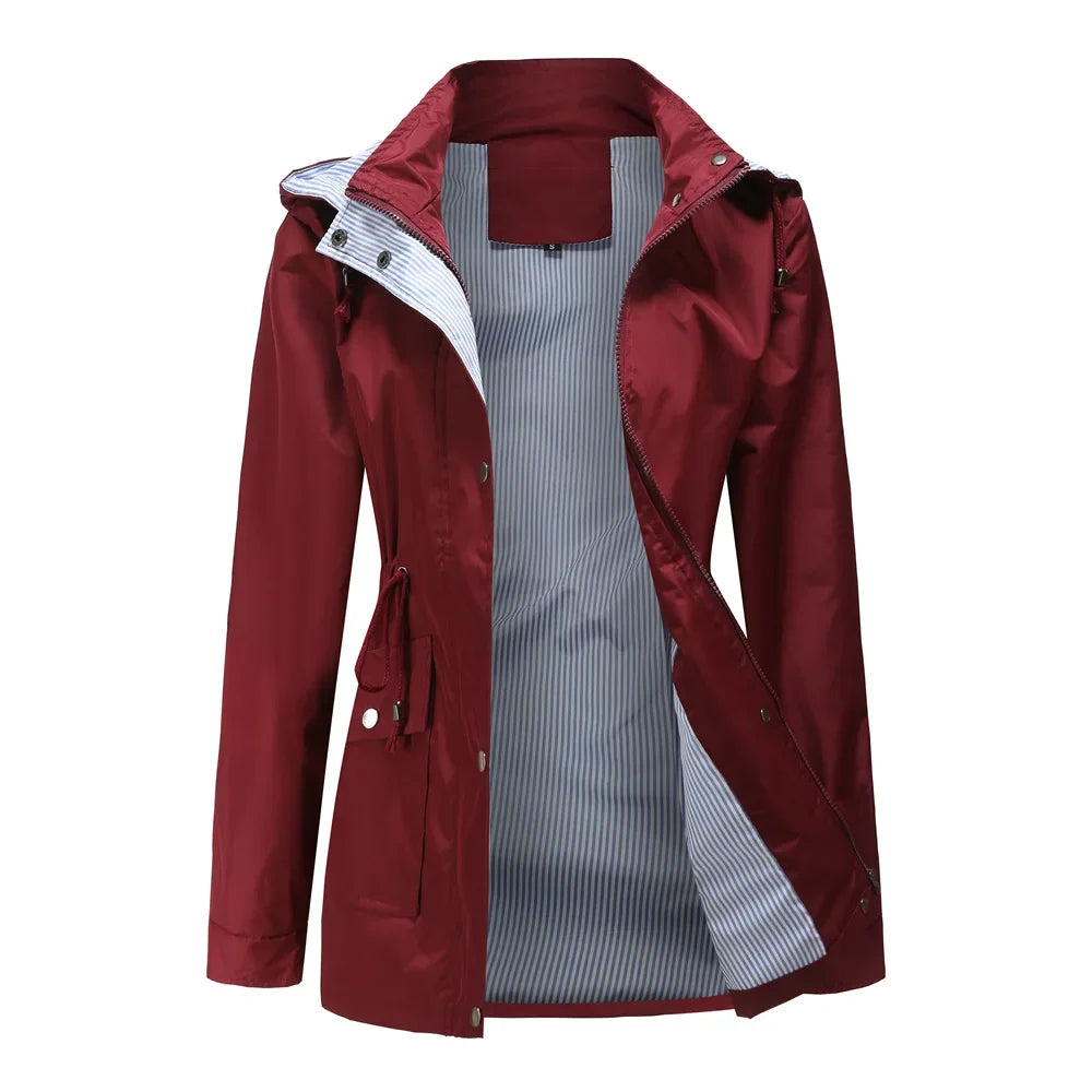Veste coupe-vent imperméable pour femme avec capuche amovible
