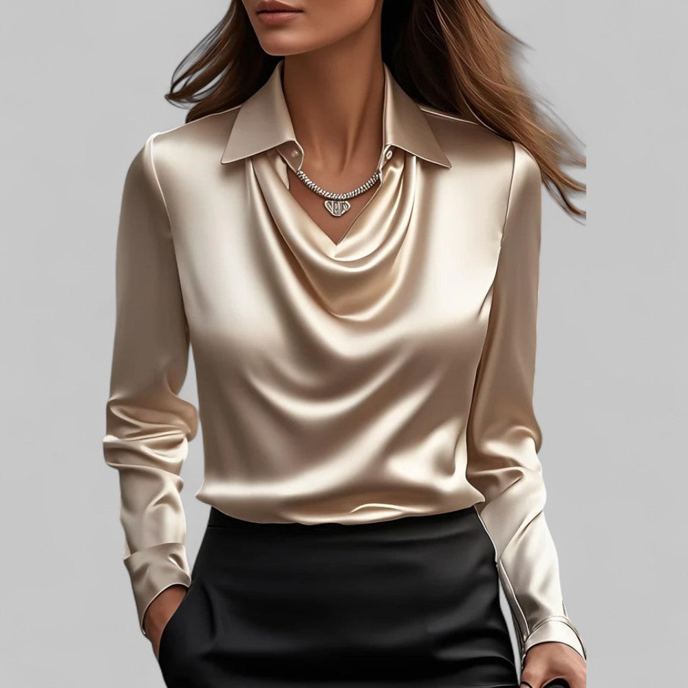 Chemisier femme élégant avec col bénitier aspect satin