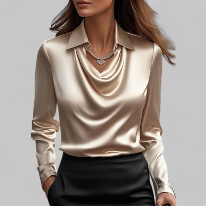 Chemisier femme élégant avec col bénitier aspect satin