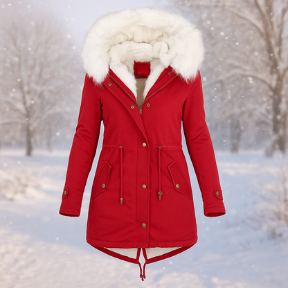 Élégant parka d'hiver en fausse fourrure pour femme