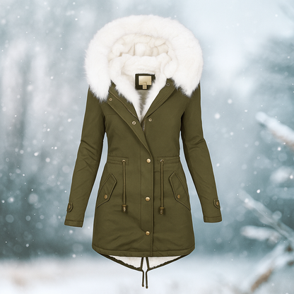 Élégant parka d'hiver en fausse fourrure pour femme