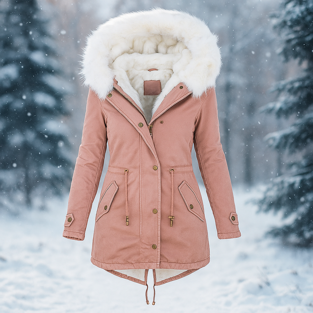 Élégant parka d'hiver en fausse fourrure pour femme