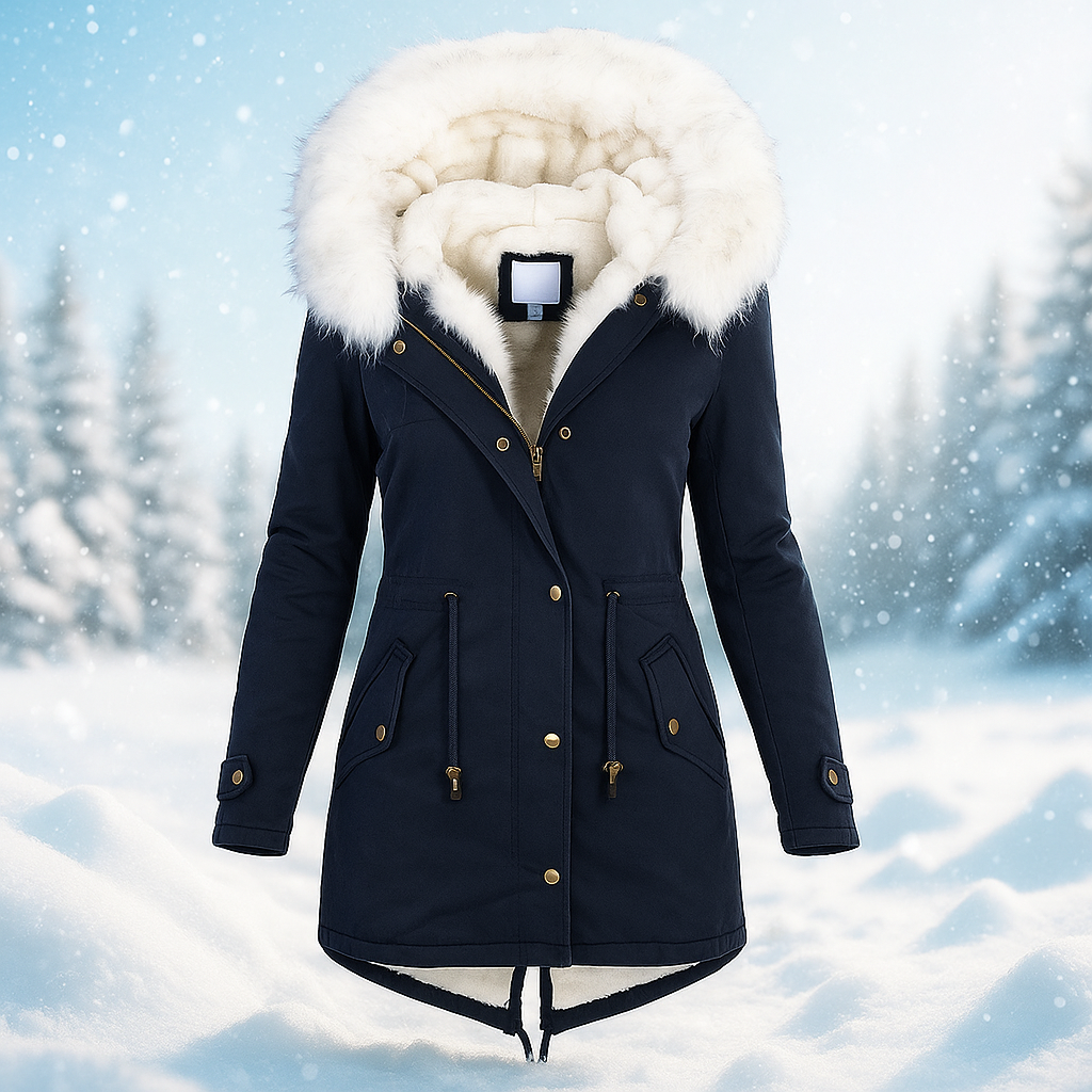 Élégant parka d'hiver en fausse fourrure pour femme