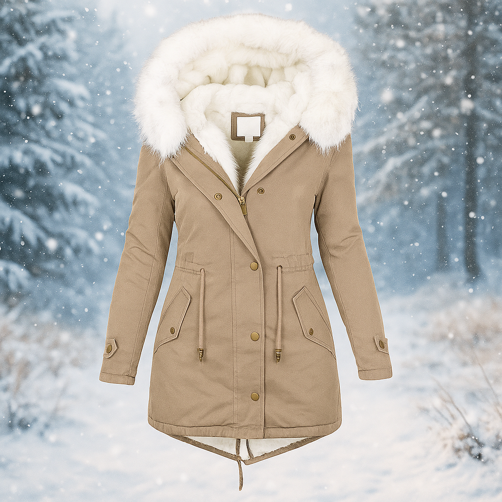Élégant parka d'hiver en fausse fourrure pour femme