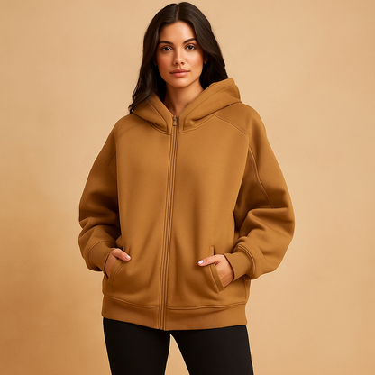Sweat-shirt femme Oversize capuche fermeture éclair
