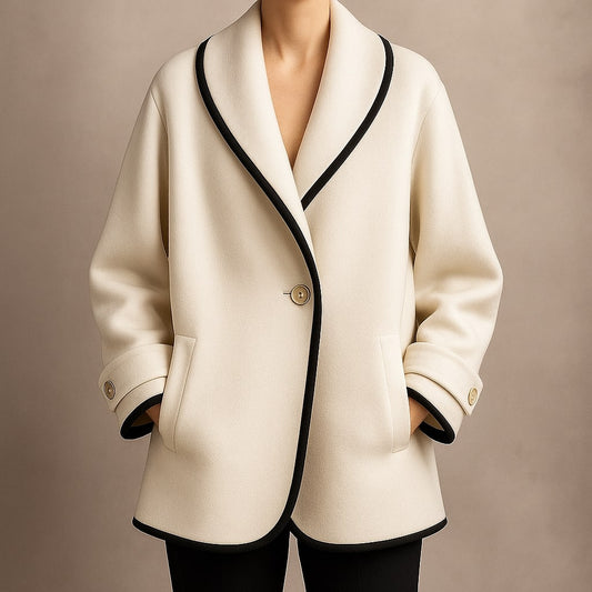 Eleganter Damen Mantel mit Besatz - IdealeKleiden