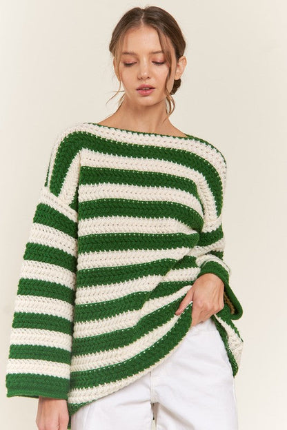 Pull rayé vert pour femme