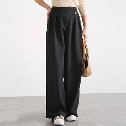 Pantalon Femme Élégant Large Ourlet Plissé