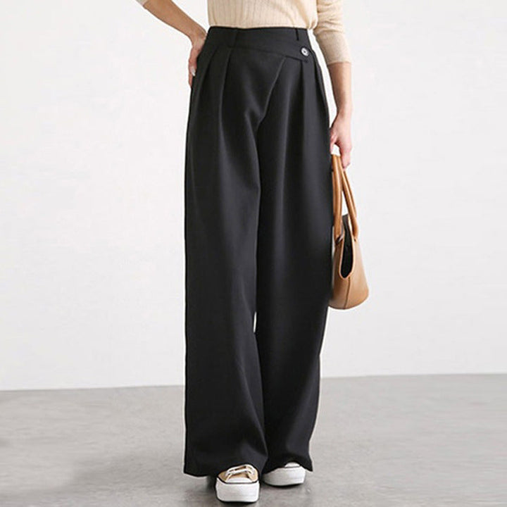 Pantalon Femme Élégant Large Ourlet Plissé