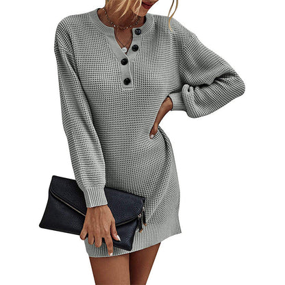 Robe pull femme tricotée avec boutons