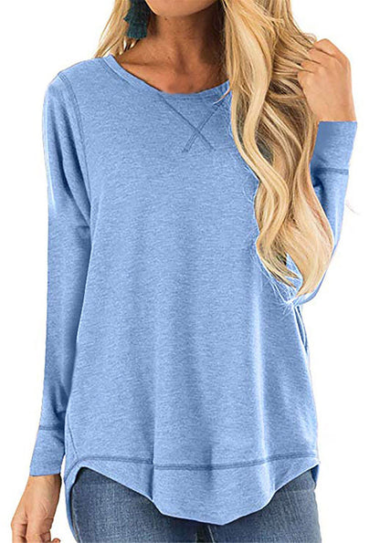 Haut à manches longues pour femme confortable en coton tendance avec fentes latérales