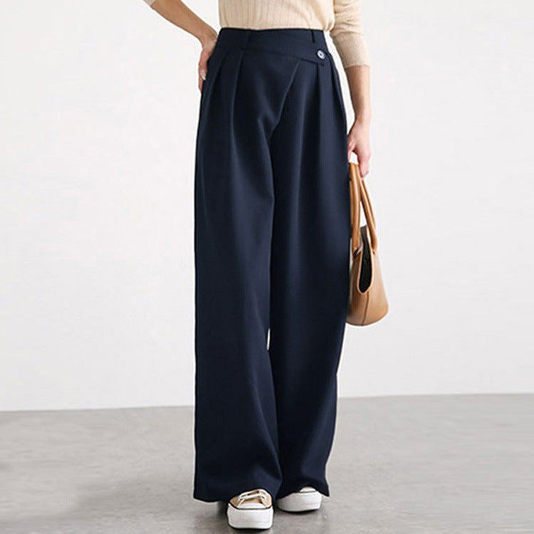 Pantalon Femme Élégant Large Ourlet Plissé