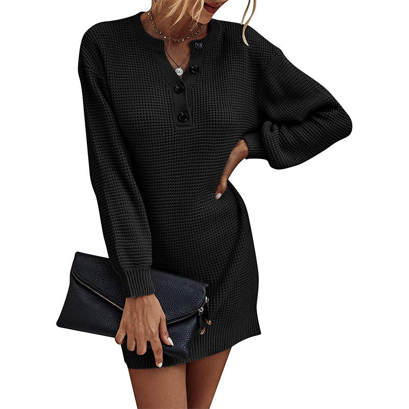 Robe pull femme tricotée avec boutons