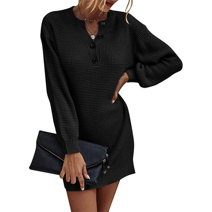 Robe pull femme tricotée avec boutons