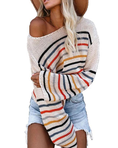 Pull décontracté rayé tendance pour femme