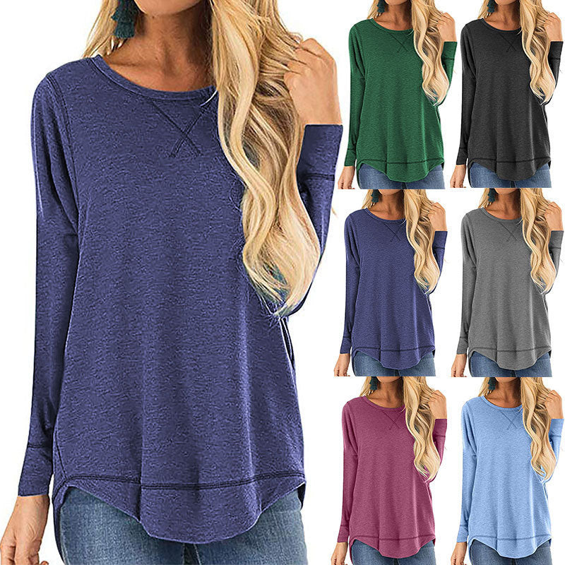 Damen Langarmshirt Bequem Baumwolle Trendy Seitenschlitze - IdealeKleiden