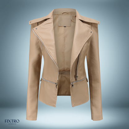 Blouson en cuir Col ouvert Style motard